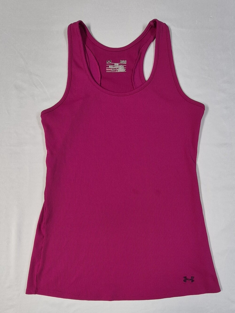 Under Armour Womens Large Ribbed Razorback Pink Magenta Heatgear Tank Top